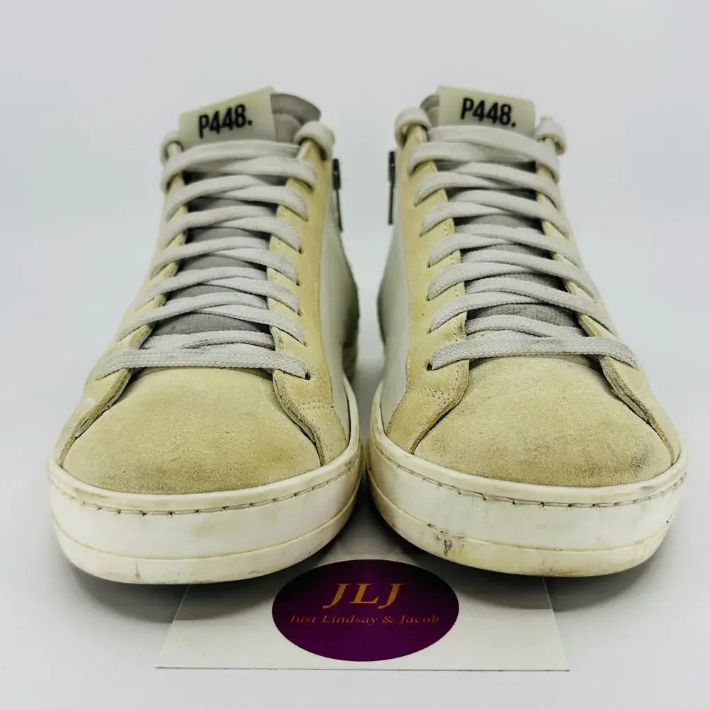 P448 Women's John White Leather Skate Mid Top Sneakers Size 36 EU/ 6 US